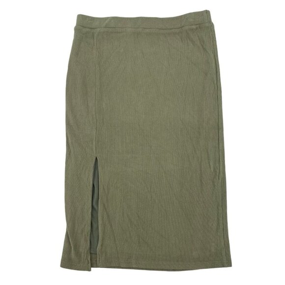 Altar’d State Women’s Size M Green Ribbed Front Slit Pull On Skirt NWT Bodycon - Picture 1 of 9